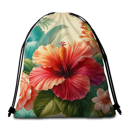 Hibiscus Flower Round Beach Towel