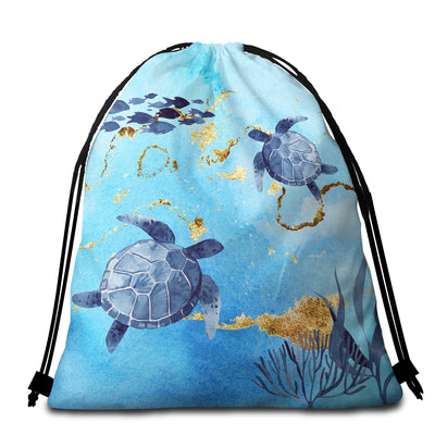 Golden Sea Turtle Bay Round Beach Towel