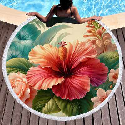 Hibiscus Flower Round Beach Towel