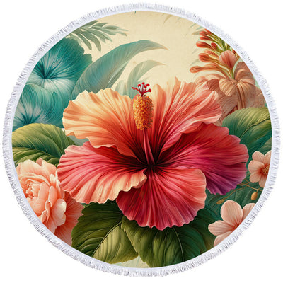 Hibiscus Flower Round Beach Towel