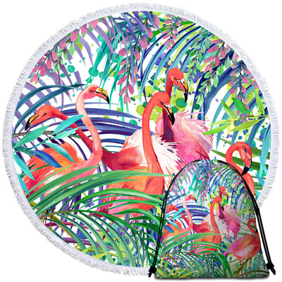 Flamingo Passion Round Beach Towel