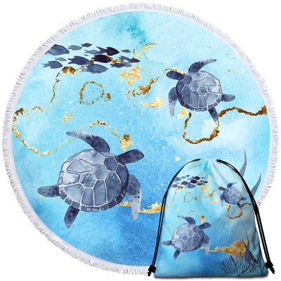 Golden Sea Turtle Bay Round Beach Towel