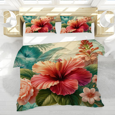 Hibiscus Flower Reversible Bedcover Set