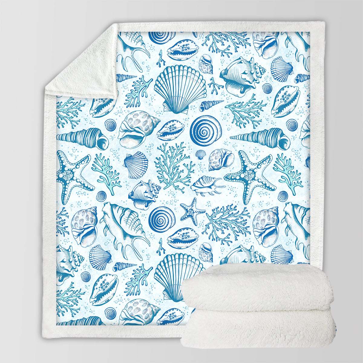 Blue Seashells Soft Sherpa Blanket