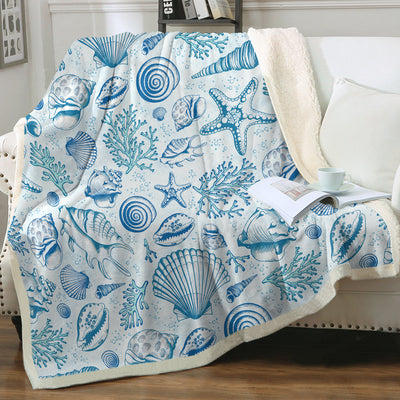 Blue Seashells Bedspread Blanket