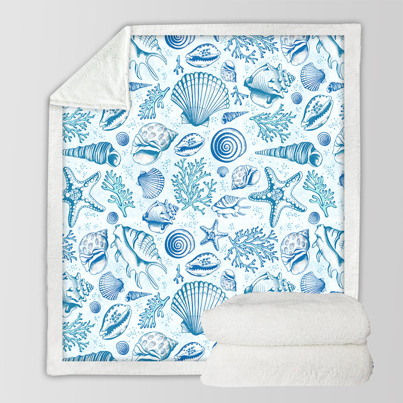Blue Seashells Bedspread Blanket