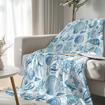 Blue Seashells Flannel Fleece Blanket