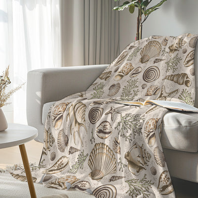 Brown Seashells Flannel Fleece Blanket