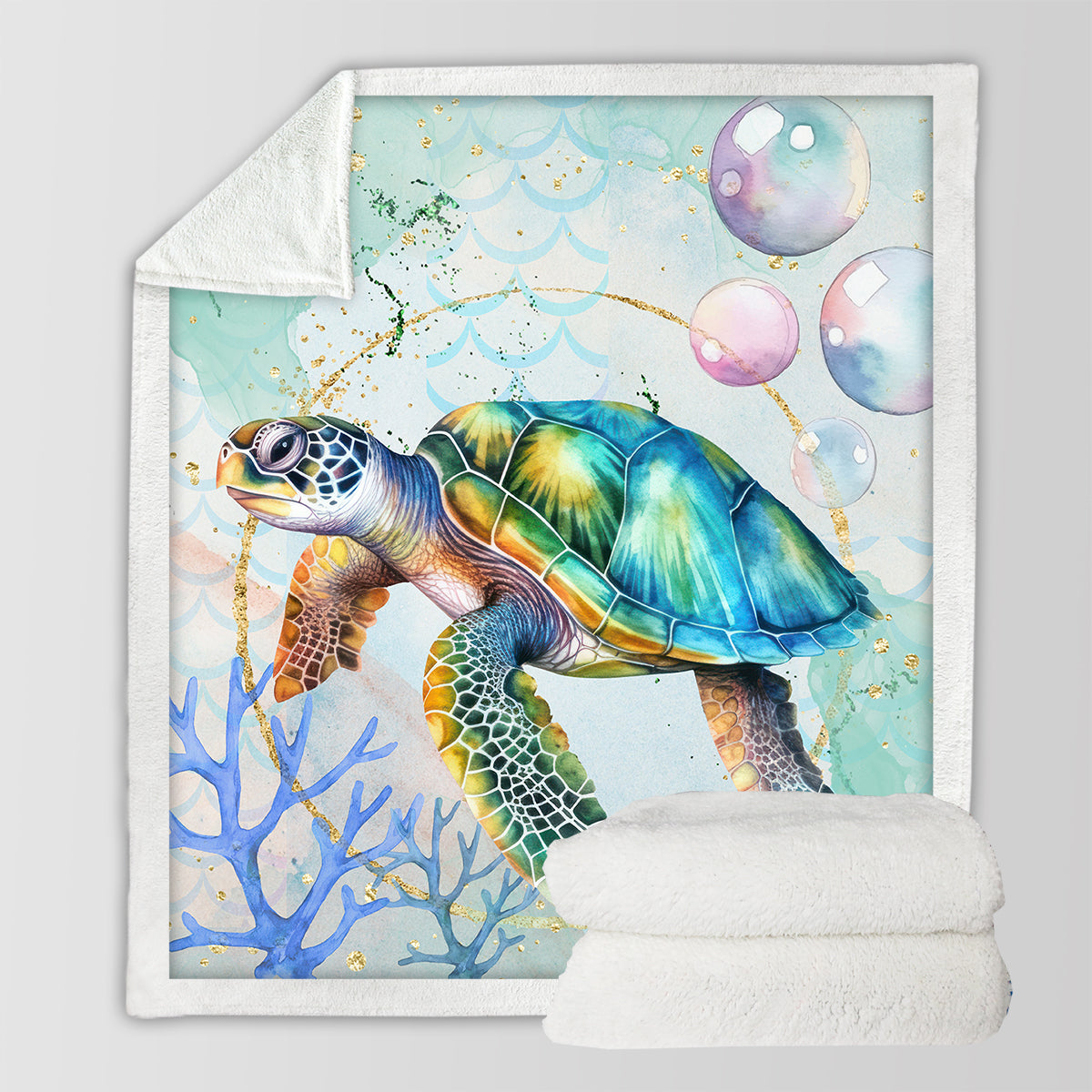 Dreamy Sea Turtle Soft Sherpa Blanket