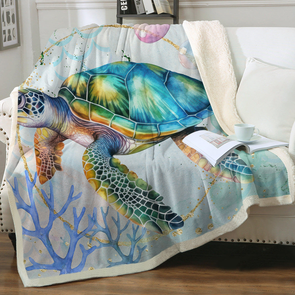 Dreamy Sea Turtle Soft Sherpa Blanket