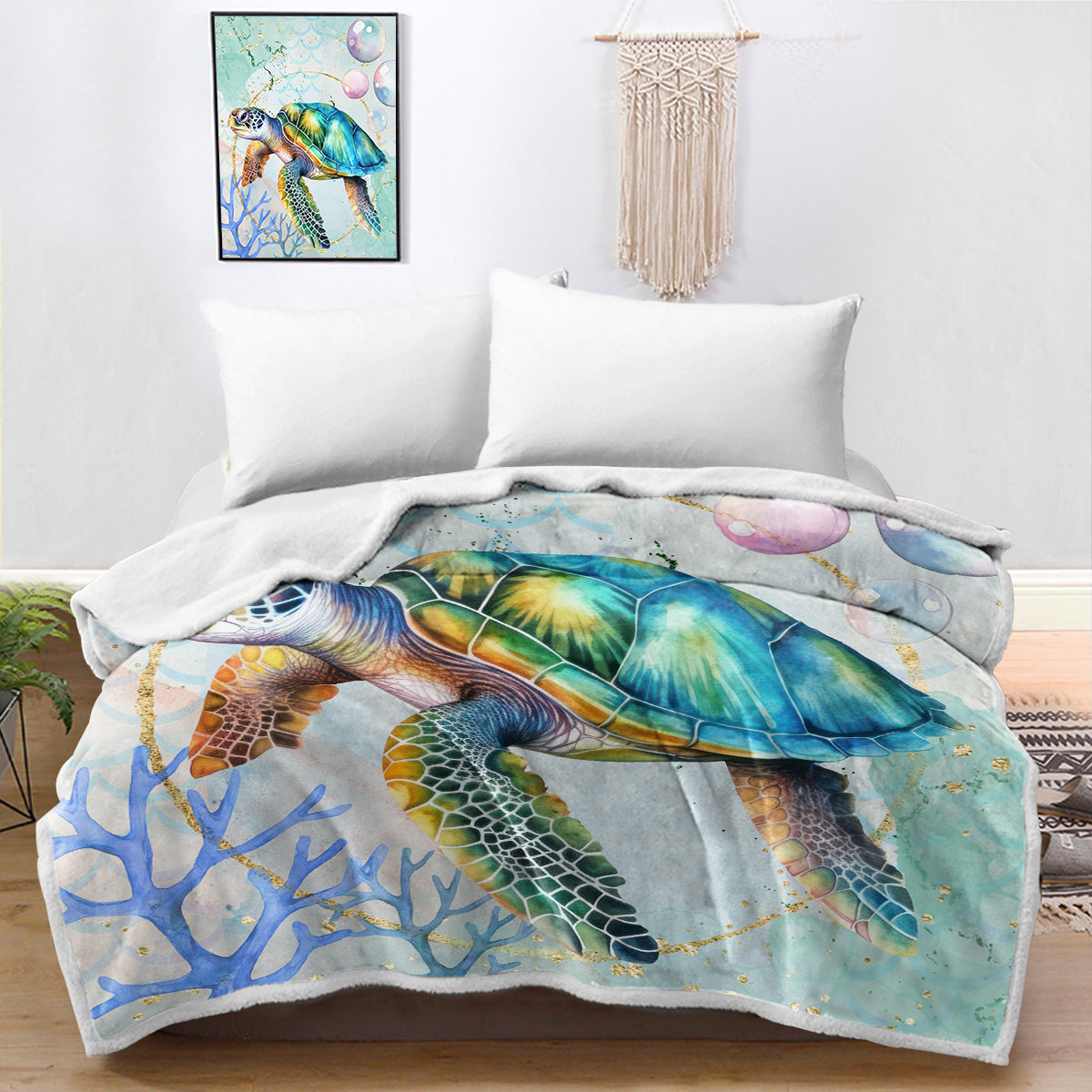 Dreamy Sea Turtle Soft Sherpa Blanket