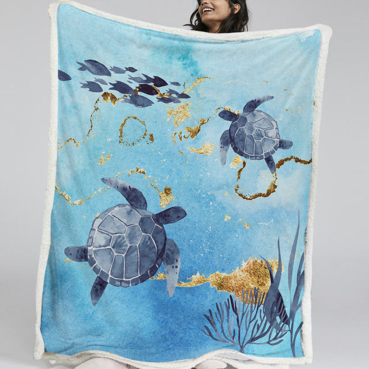 Golden Sea Turtle Bay Sherpa Blanket