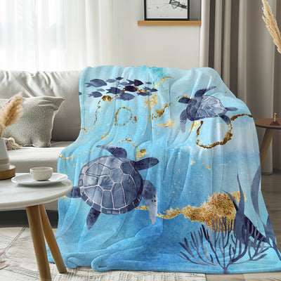 Golden Sea Turtle Bay Flannel Fleece Blanket