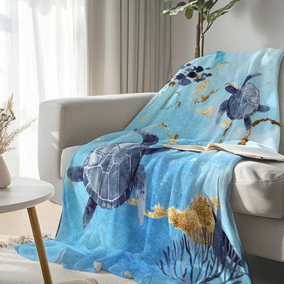 Golden Sea Turtle Bay Flannel Fleece Blanket