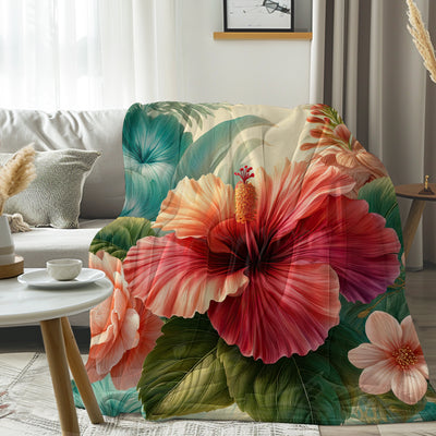 Hibiscus Flower Flannel Fleece Blanket