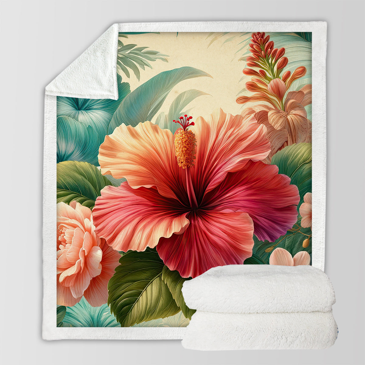 Hibiscus Flower Soft Sherpa Blanket