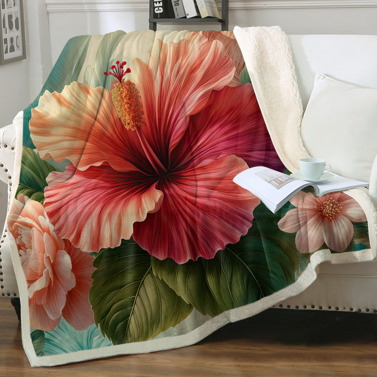 Hibiscus Flower Soft Sherpa Blanket