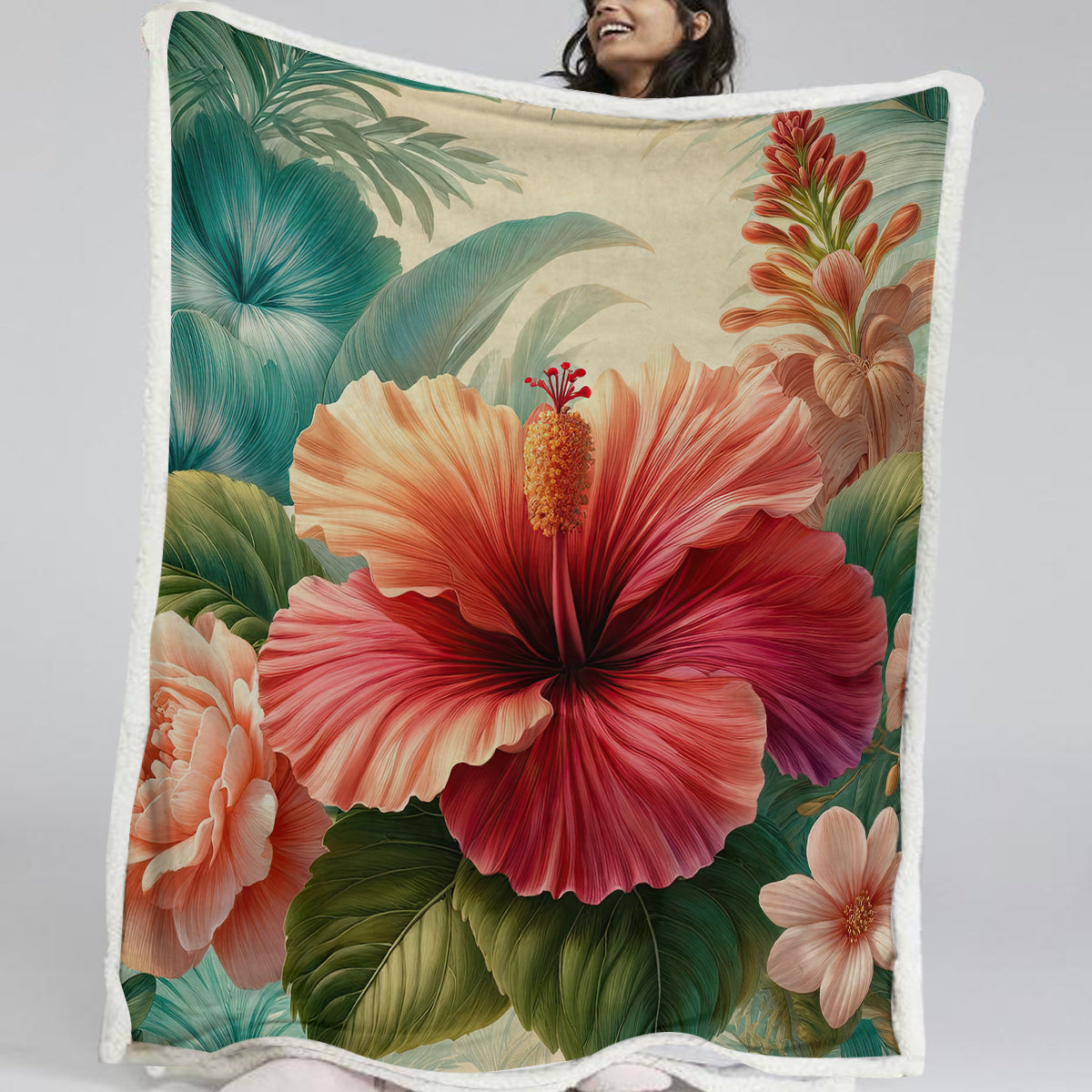 Hibiscus Flower Soft Sherpa Blanket