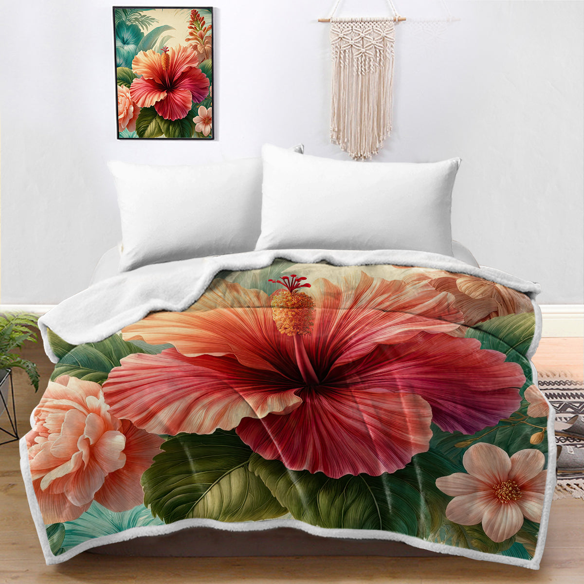 Hibiscus Flower Soft Sherpa Blanket