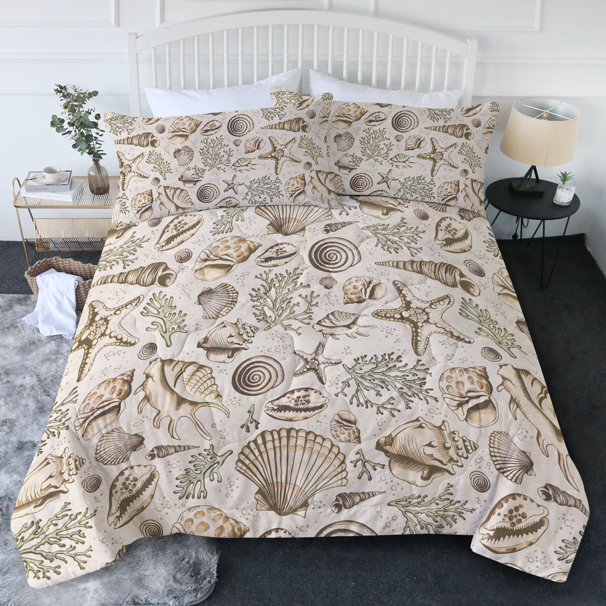 Brown Seashells Comforter Set