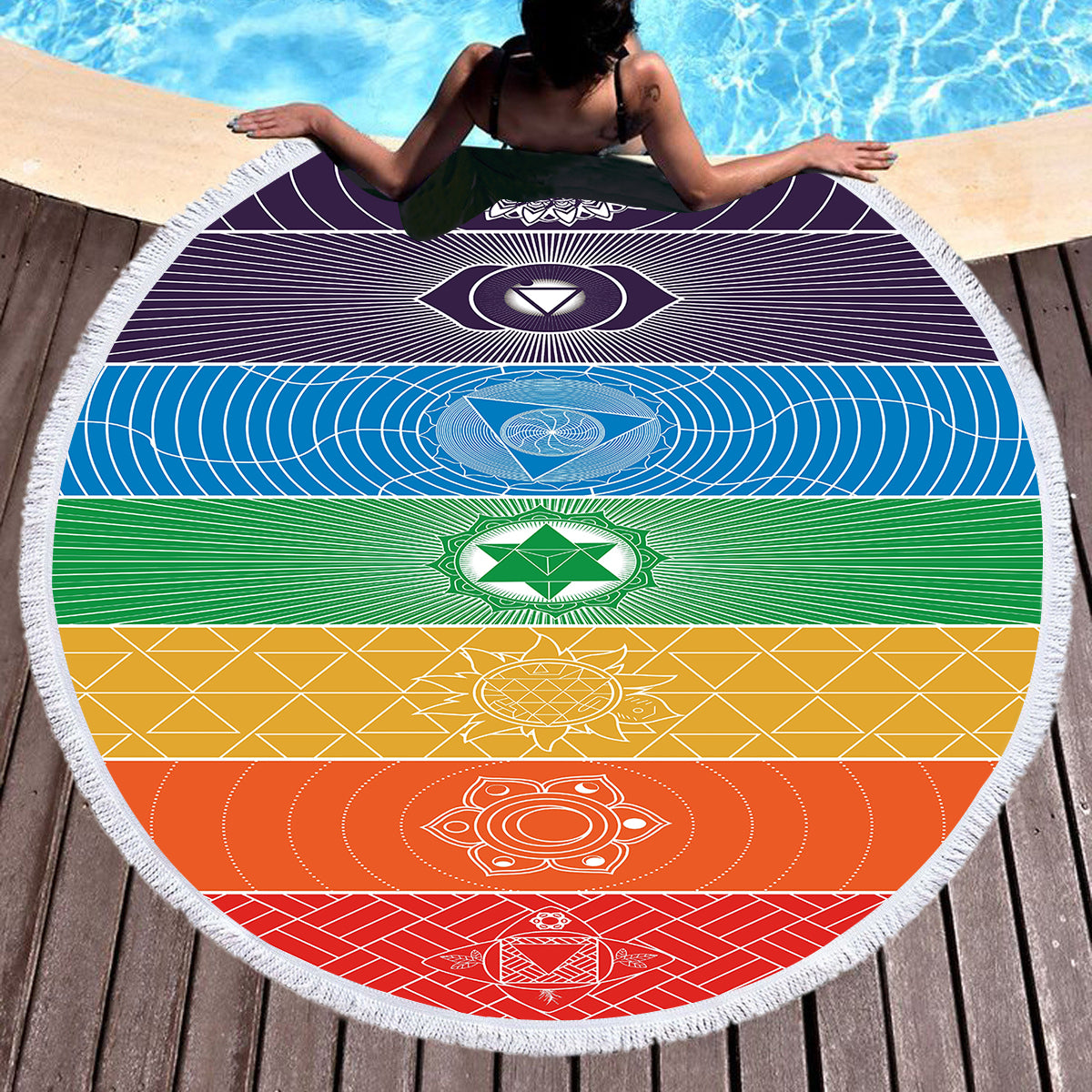 Chakra Yoga Round Beach Towel