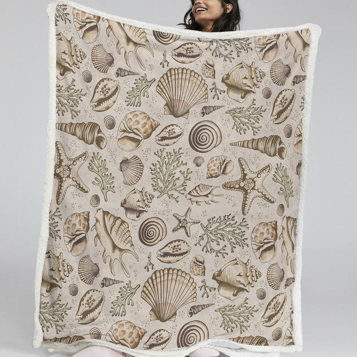 Brown Seashells Bedspread Blanket