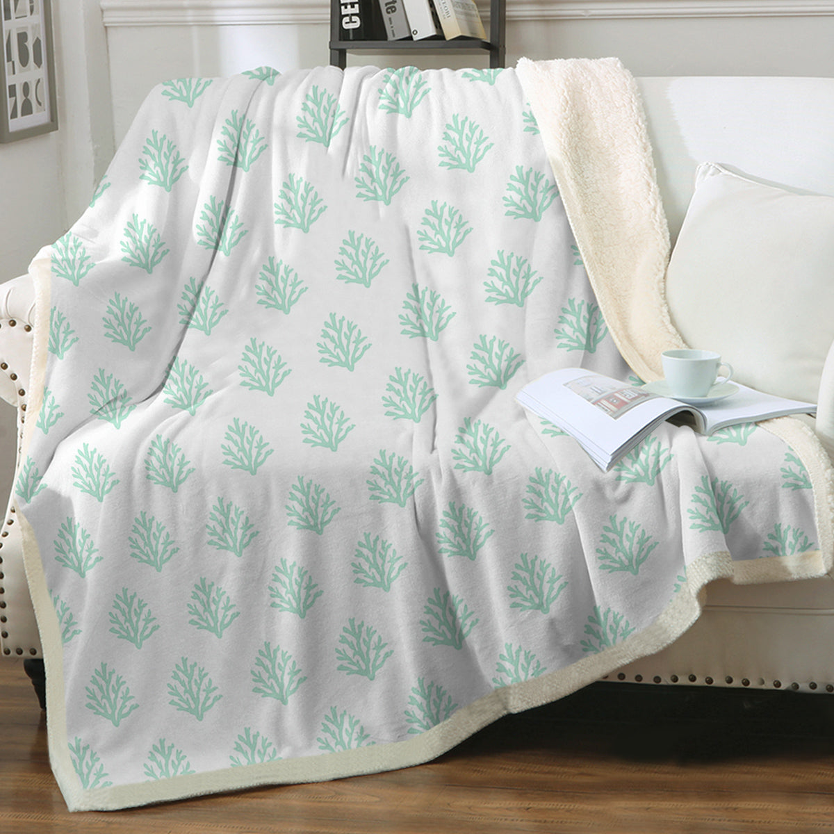 Coral Mint Bedspread Blanket