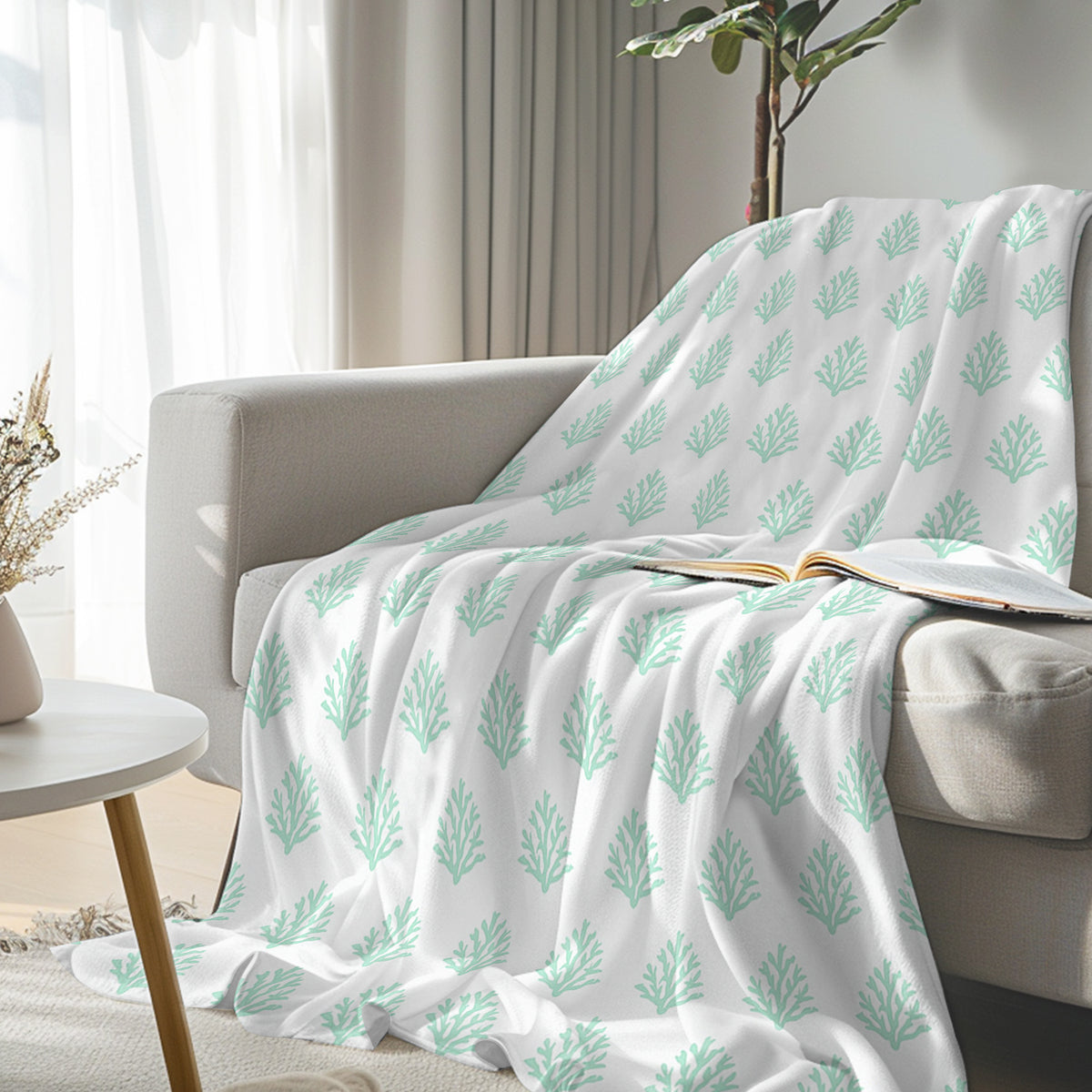Coral Mint Flannel Fleece Blanket