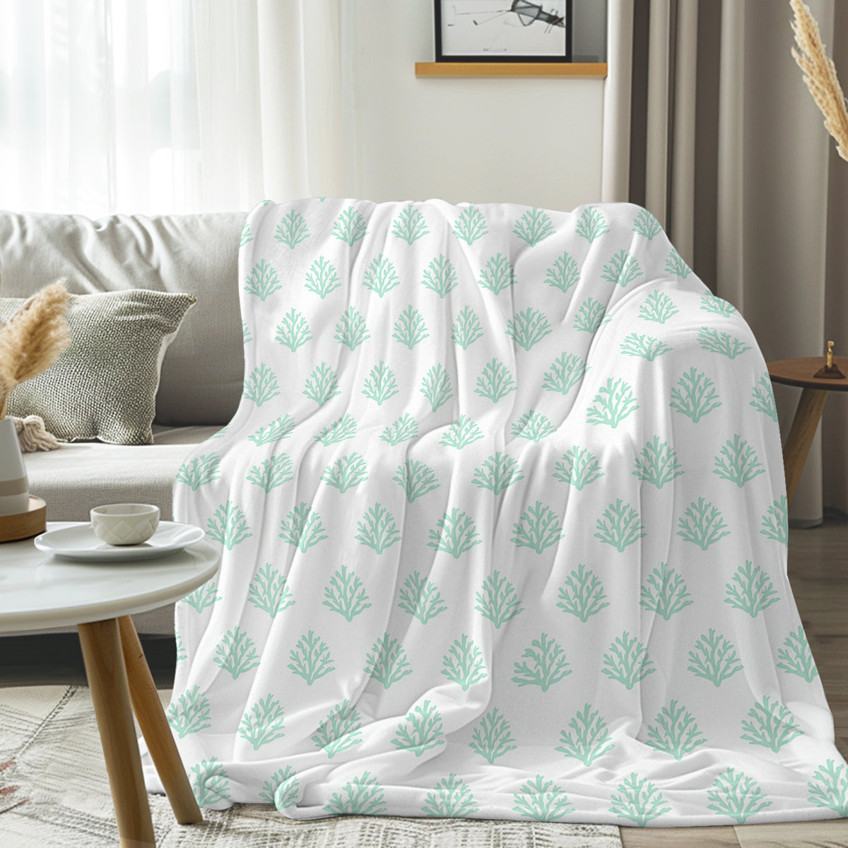Coral Mint Flannel Fleece Blanket
