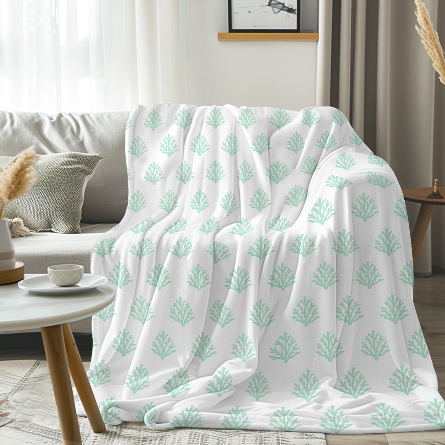 Coral Mint Flannel Fleece Blanket