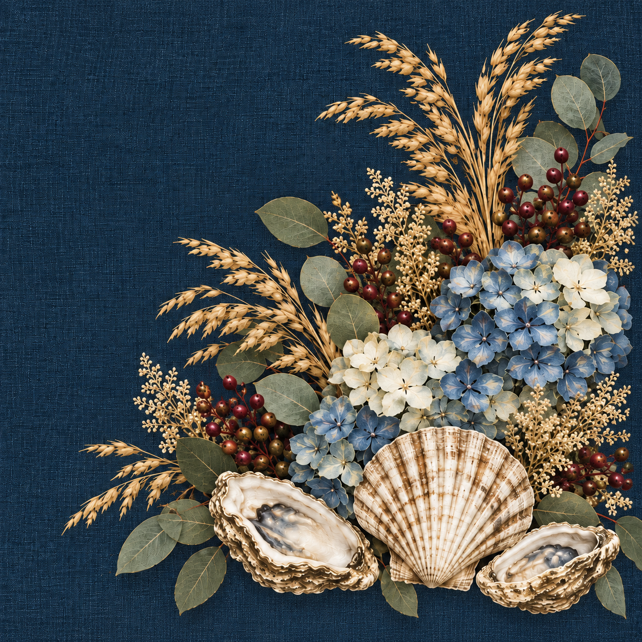 Scallops and oysters fall coastal pillow cover design