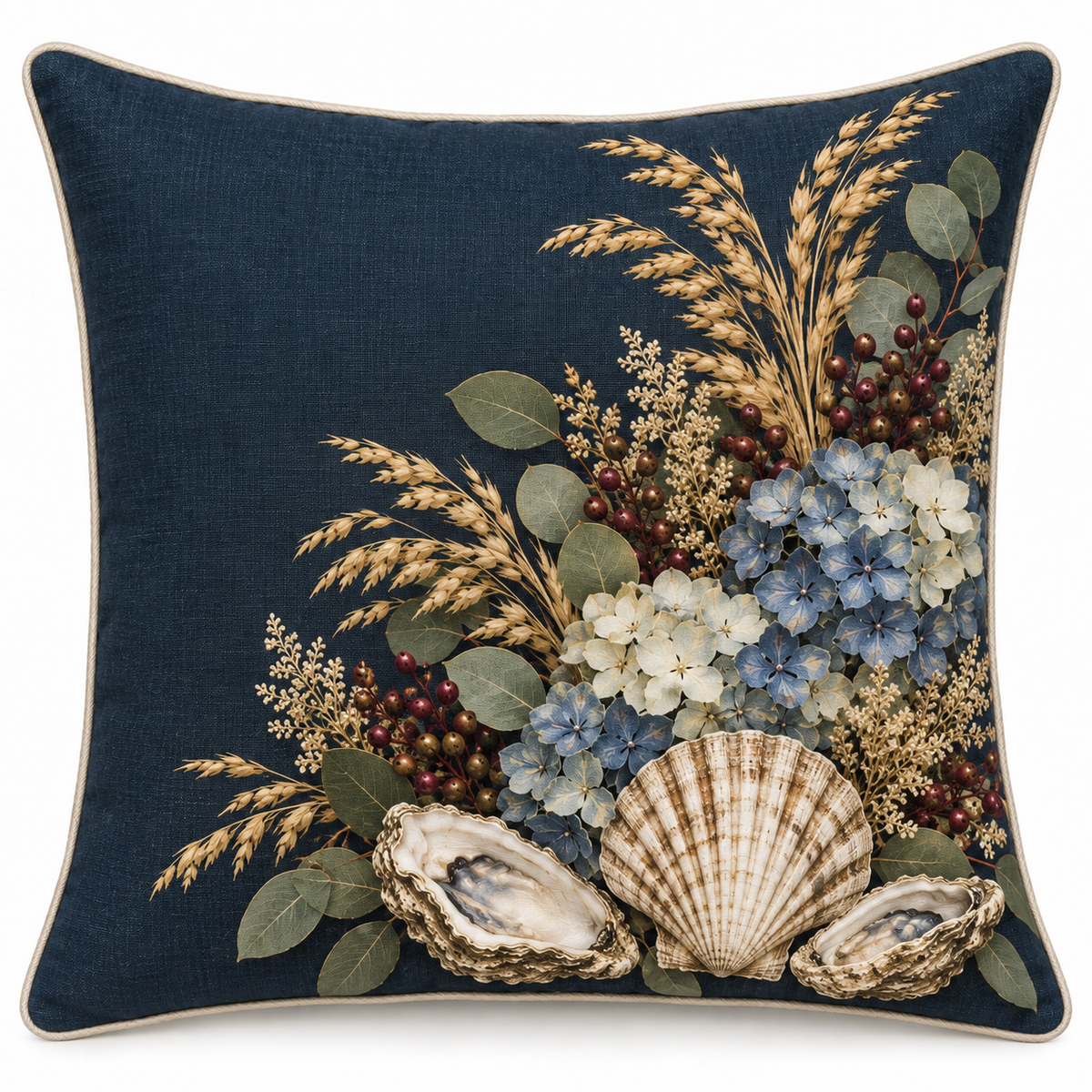 Scallops and oysters printed fall pillow cover mockup