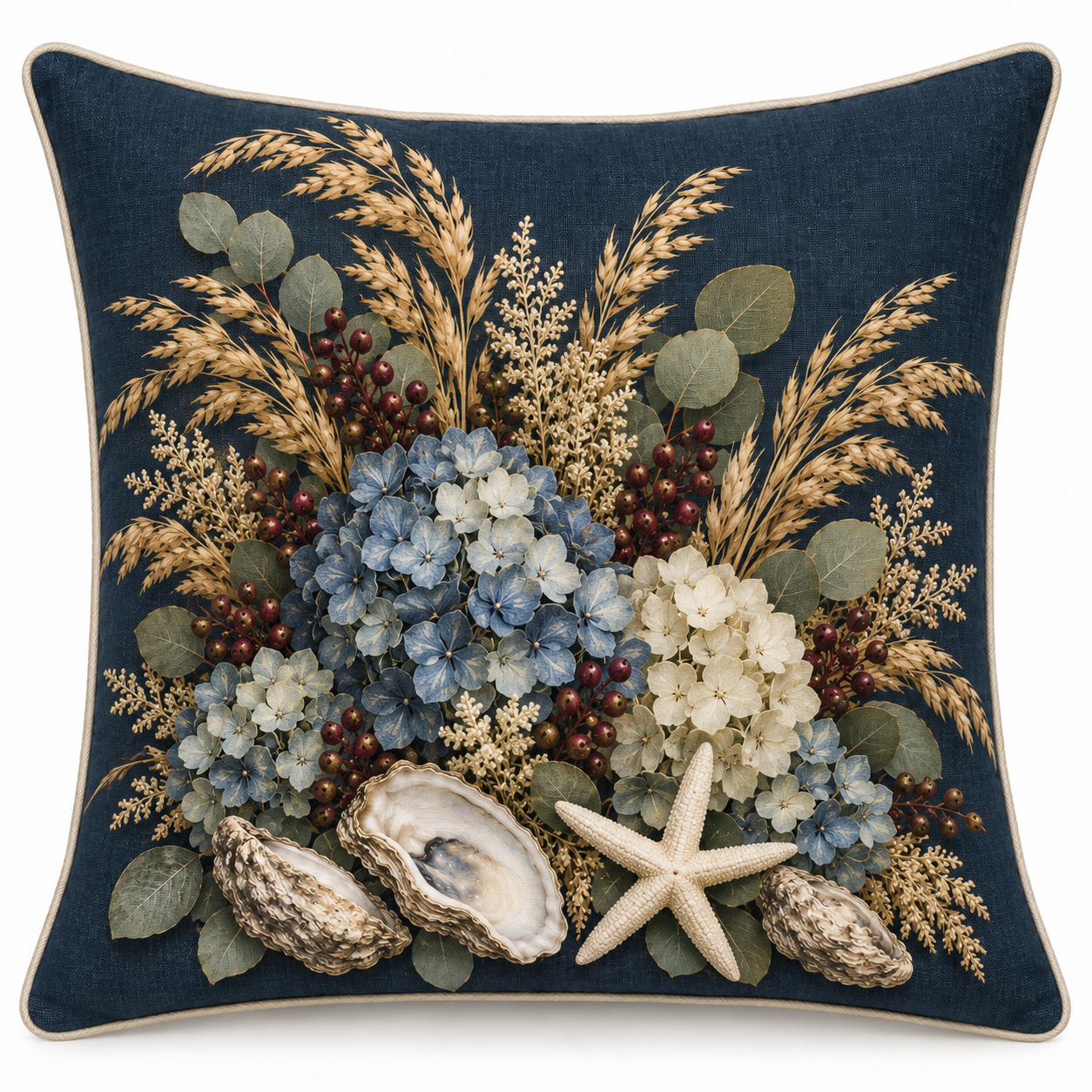 Starfish coastal bouquet printed fall pillow cover mockup