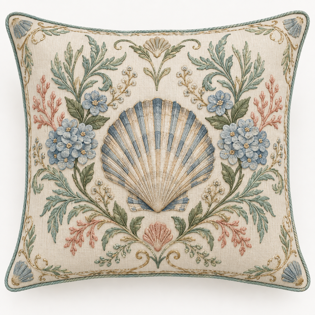 Scallop Coastal Charm pillow cover, clean front view