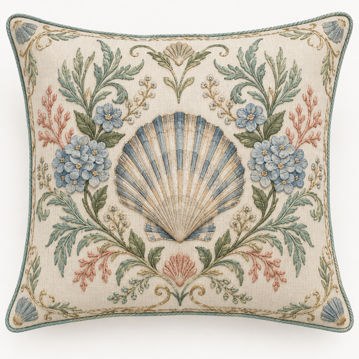 Scallop Coastal Charm pillow cover, clean front view
