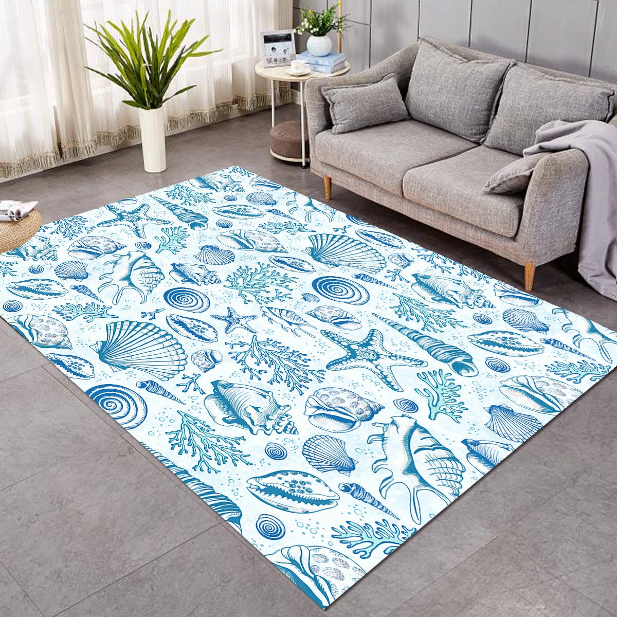 Blue Seashells Area Rug