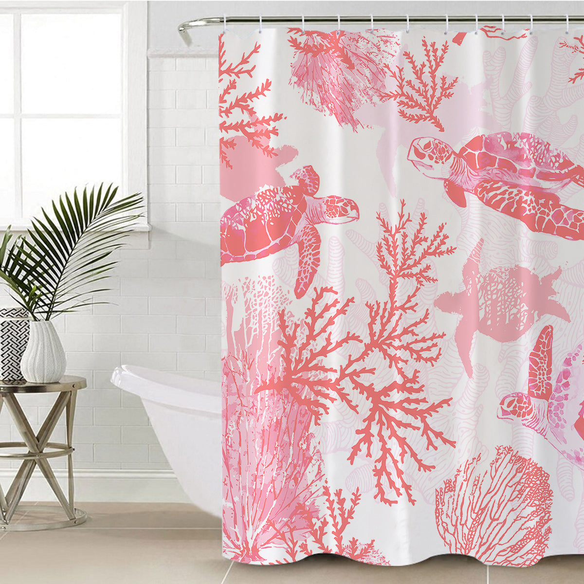 World Map Shower Curtain Coastal Passion Bathroom Decor   Coastal Shower Curtain Red Coral Turtle 1200x 