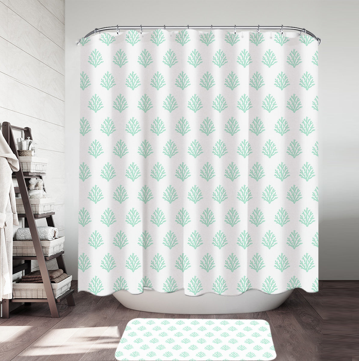 Coral Mint Shower Curtain