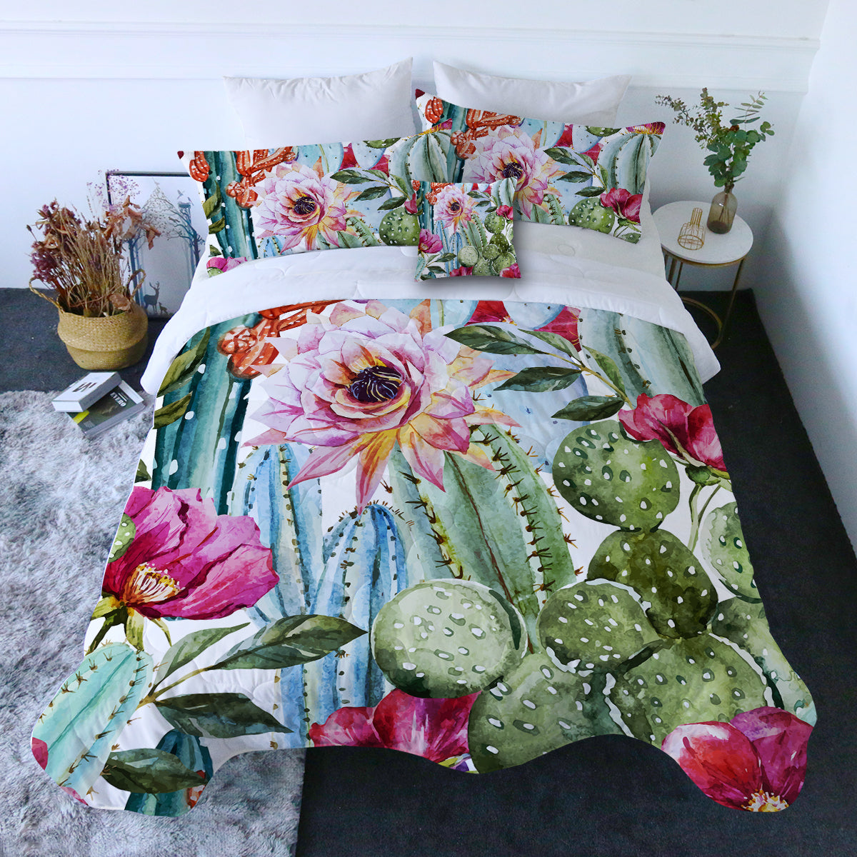 Colorful Cacti Comforter with Shams and Pillow Cover
