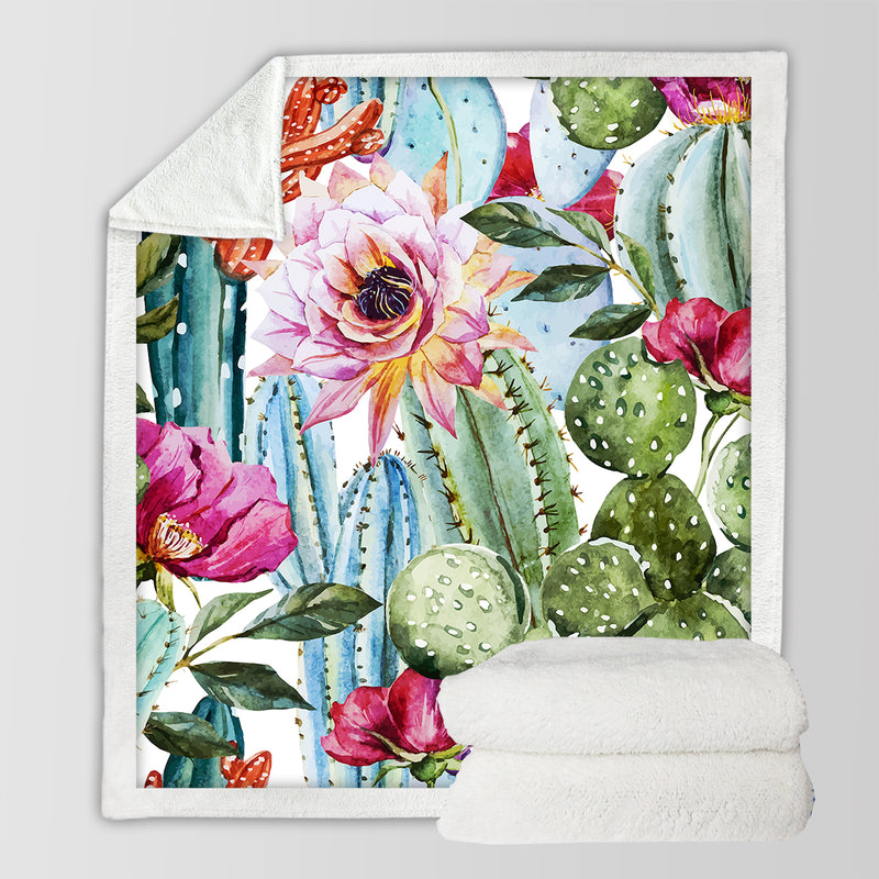 Colorful Cacti Soft Sherpa Blanket