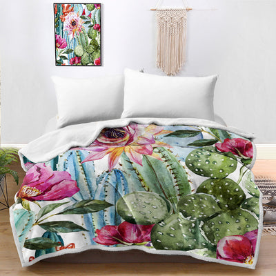 Colorful Cacti Soft Sherpa Blanket