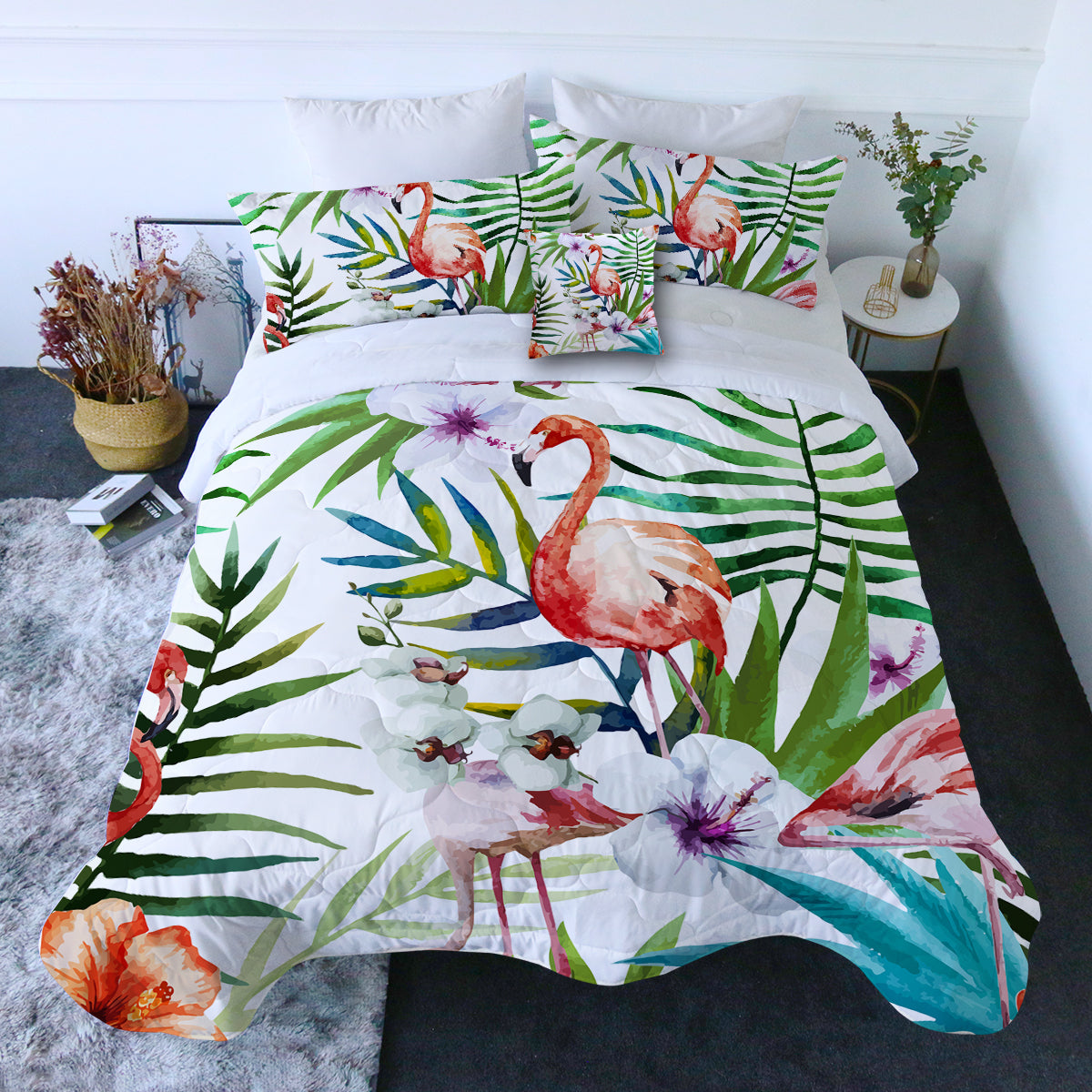 Flamingo Tropics Comforter with Shams and Pillow Cover