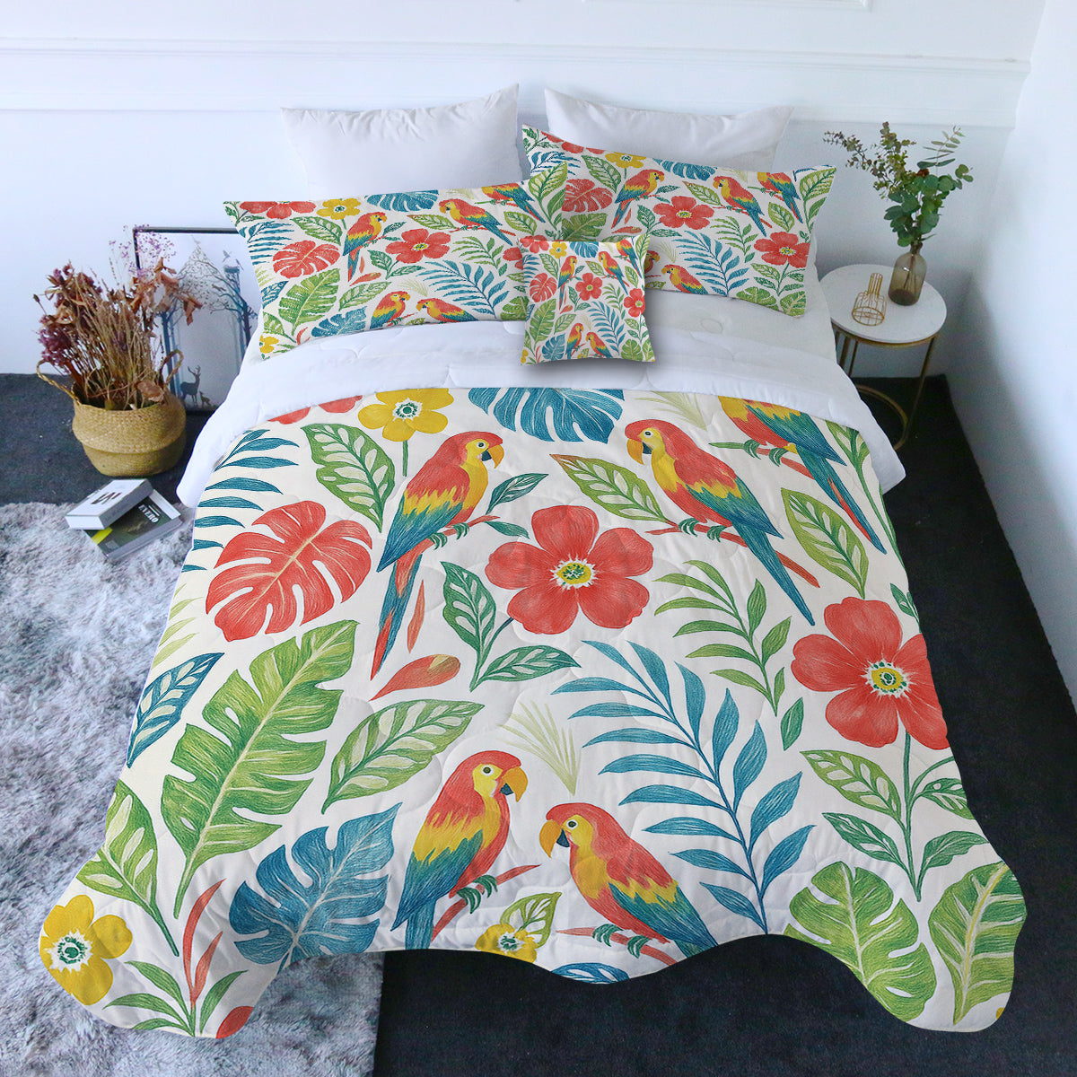 Classic Tropical Comforter with Shams and Pillow Cover