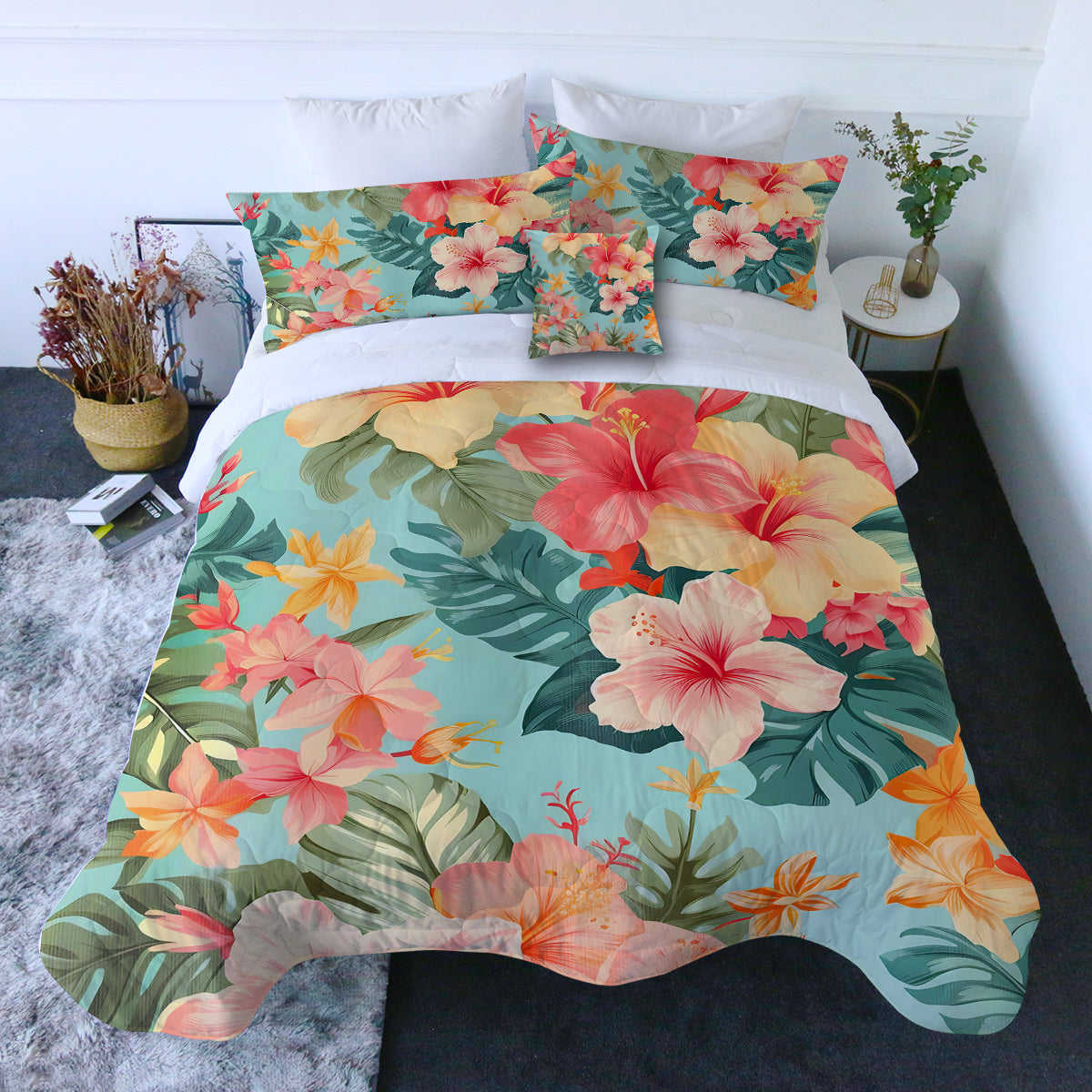 Hibiscus Passion Comforter with Shams and Pillow Cover