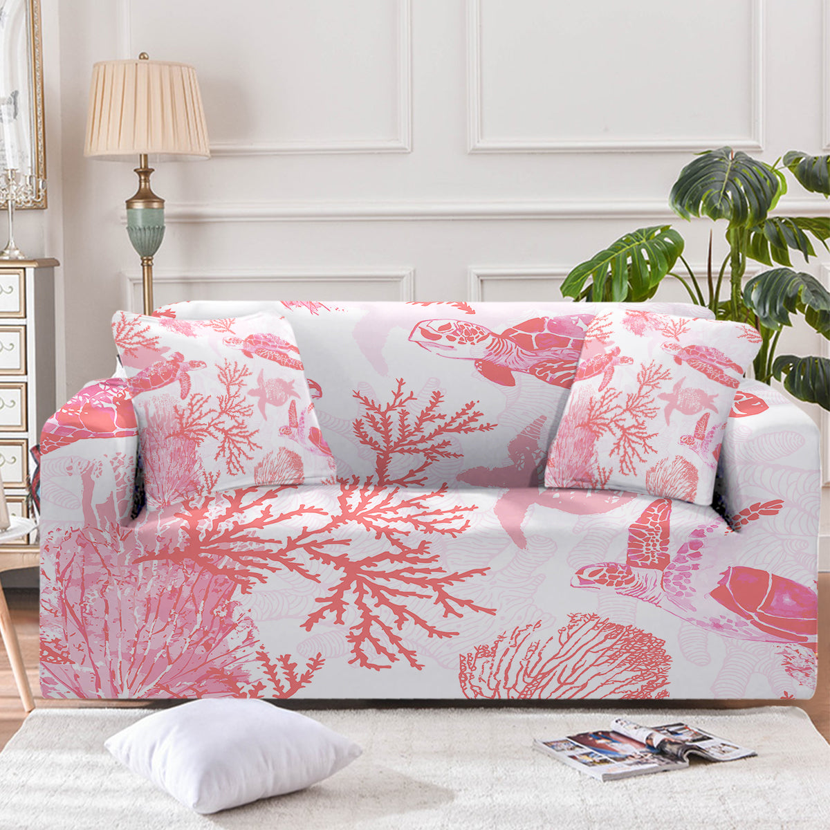 Red Coral Wonders Couch Cover