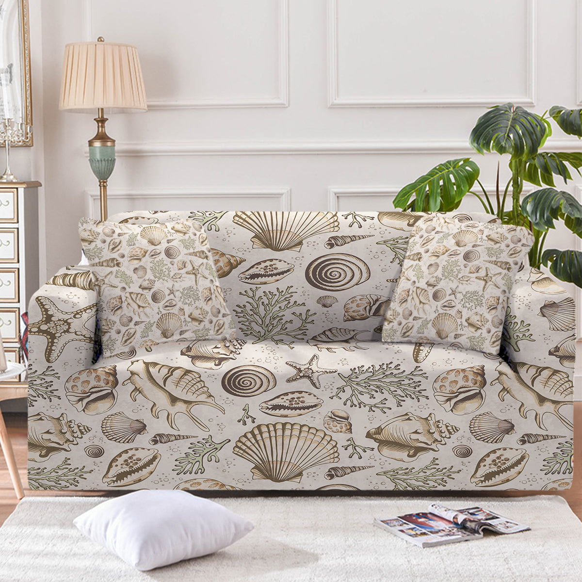Brown Seashells Couch Cover