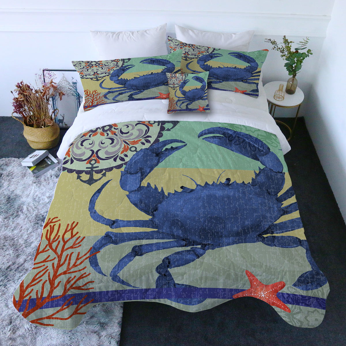 Crab Passion Comforter with Shams and Pillow Cover
