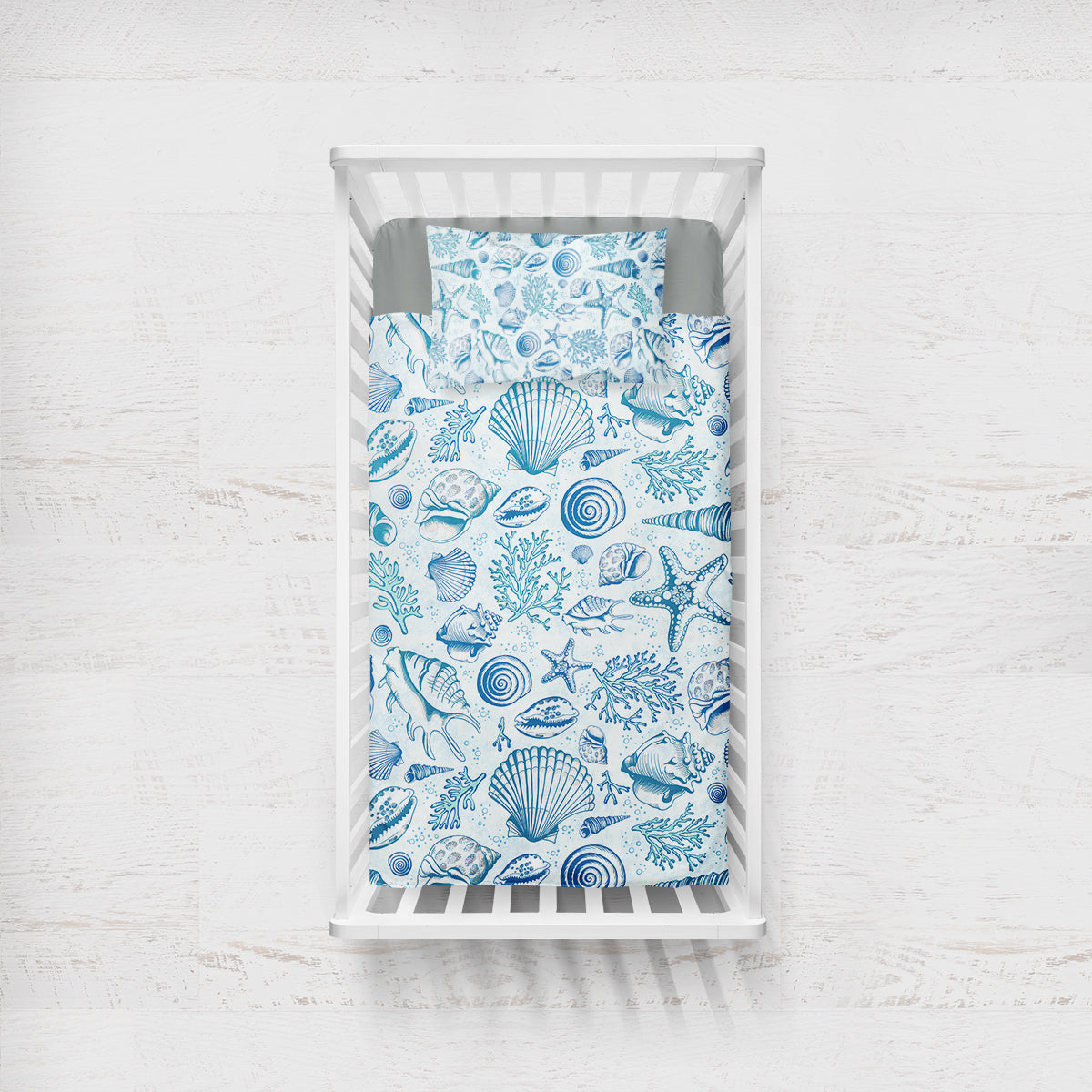 Blue Seashells Crib Bedding