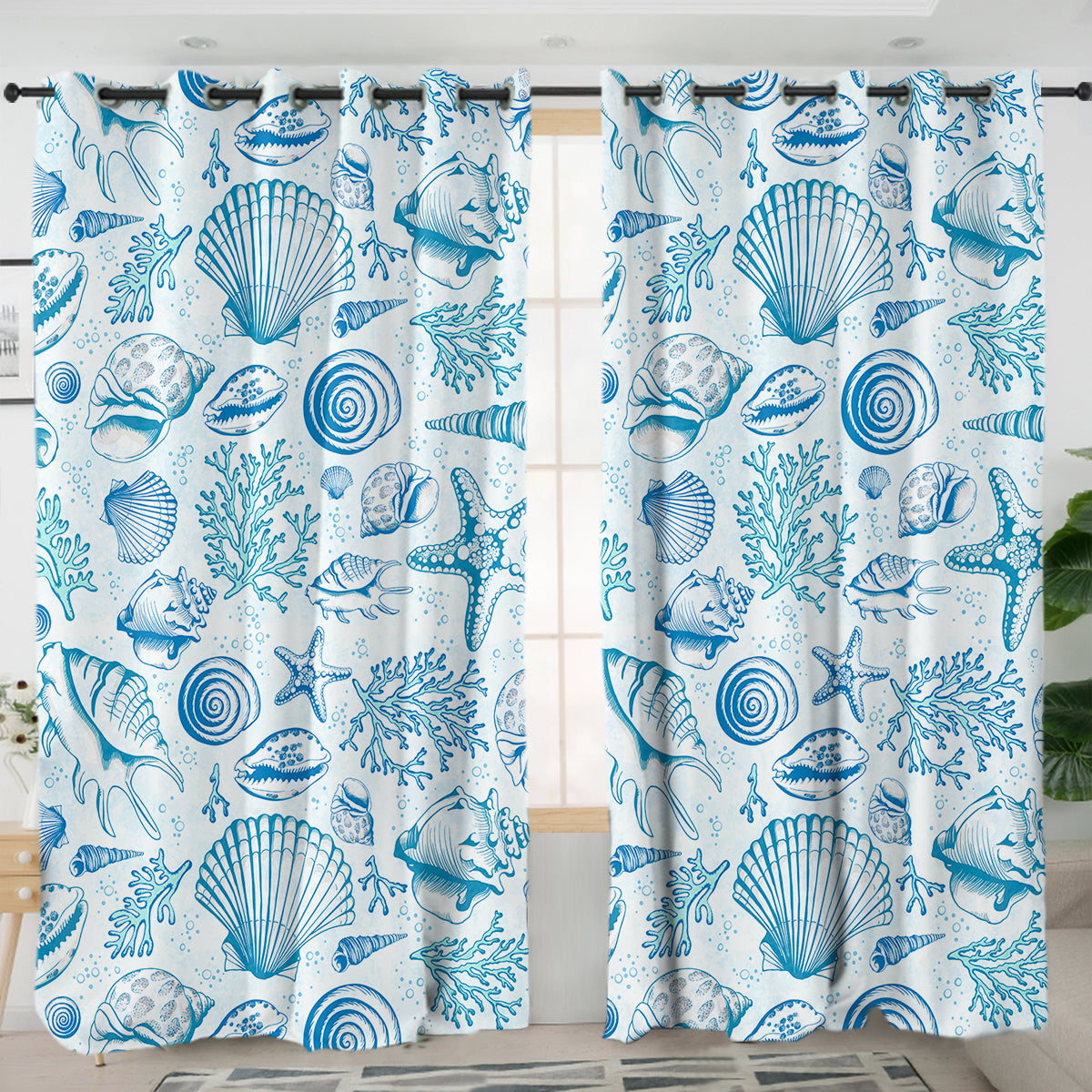 Blue Seashells Curtains