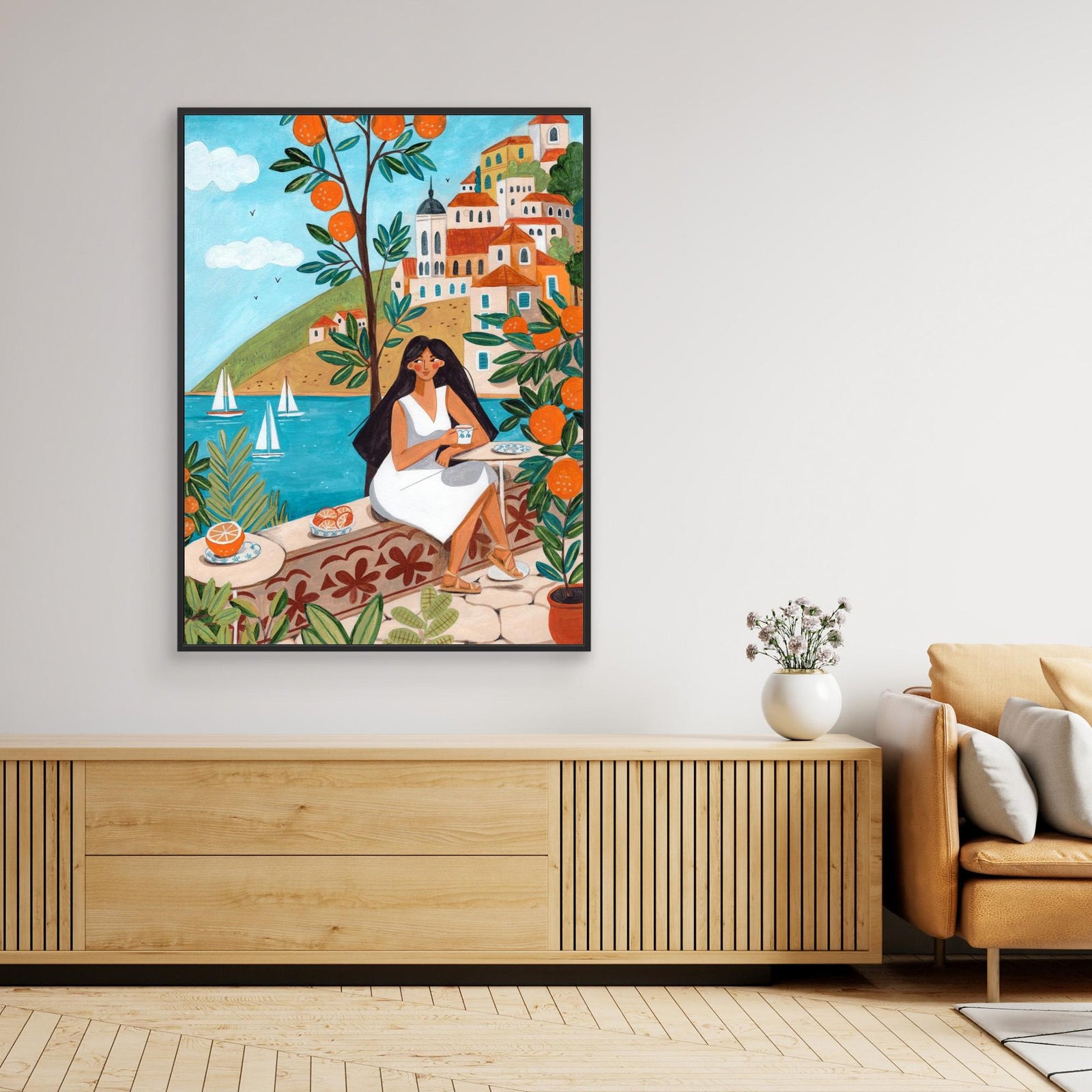 Canvas Print - Woman on the Mediterranean Coast by Caroline Bonne Müller